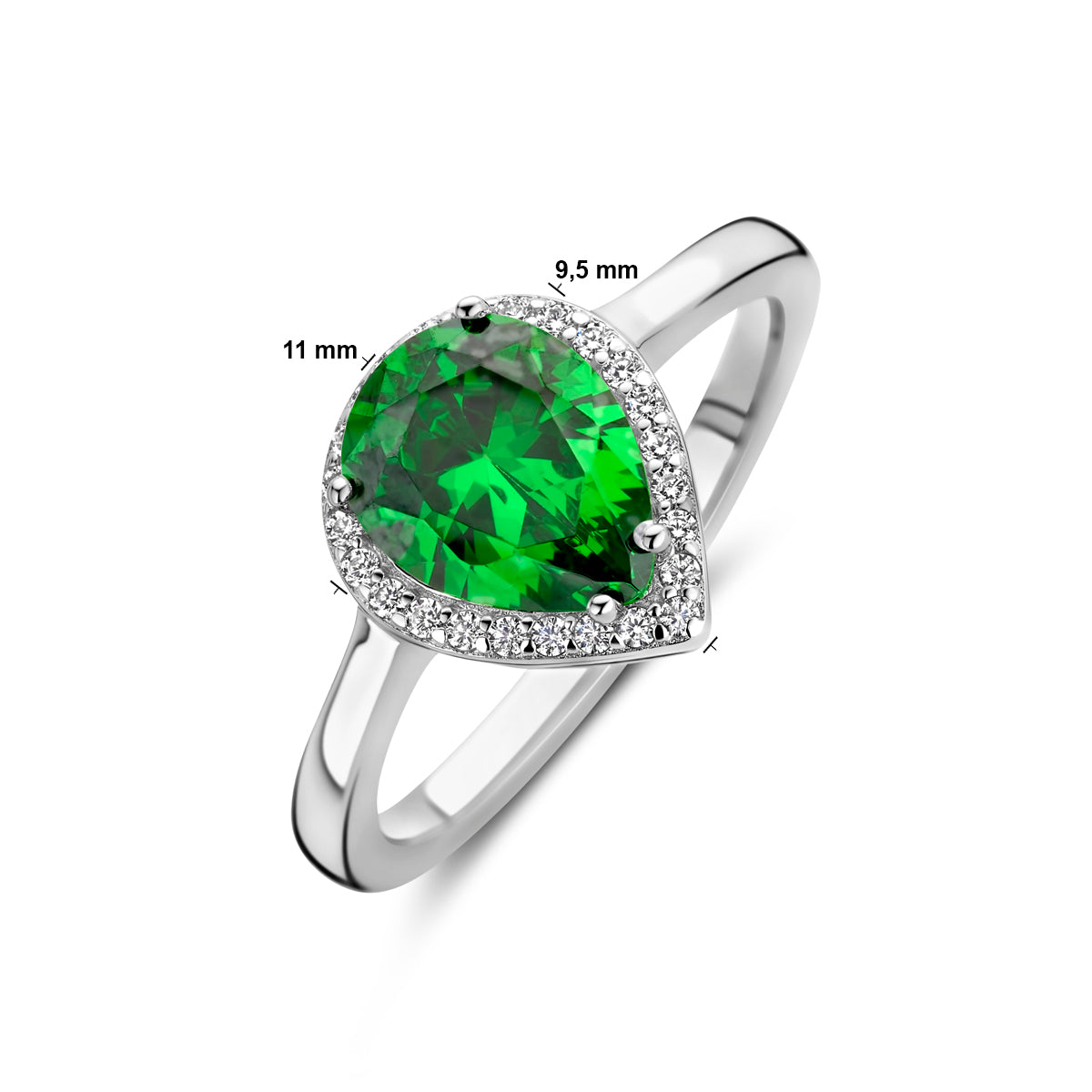 Ring wit en groen zirkonia halo zilver gerhodineerd