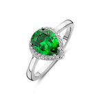 Ring wit en groen zirkonia halo zilver gerhodineerd