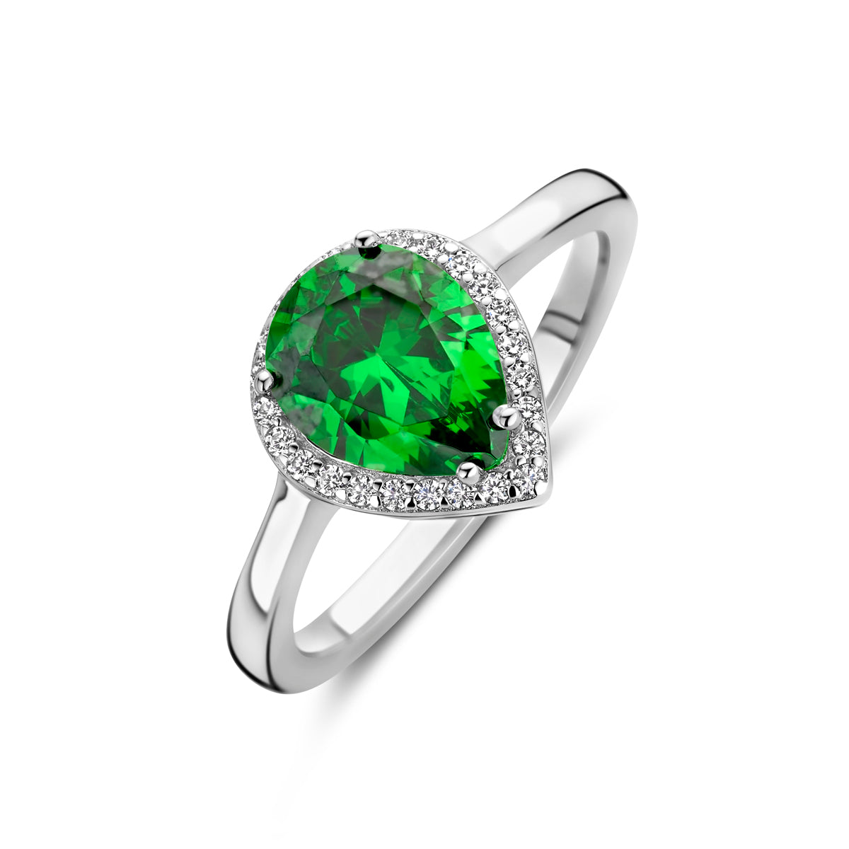 Ring wit en groen zirkonia halo zilver gerhodineerd