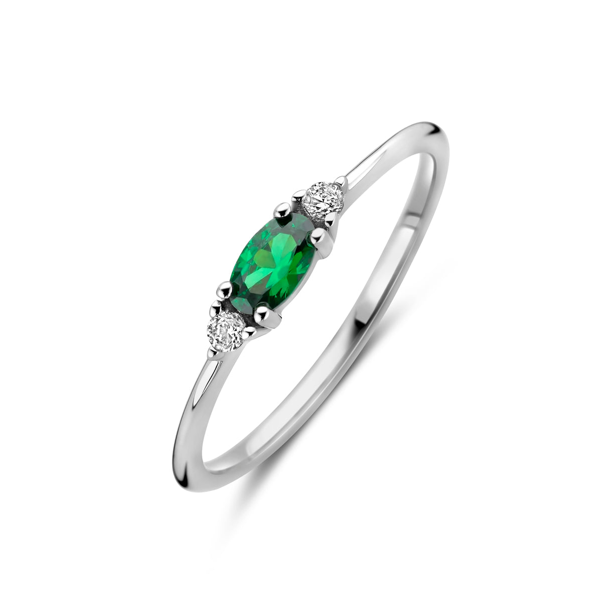 Ring wit en groen zirkonia zilver gerhodineerd