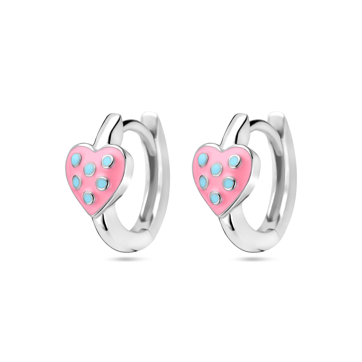 Klapoorringen hart roze en turquoise emaille zilver gerhodineerd