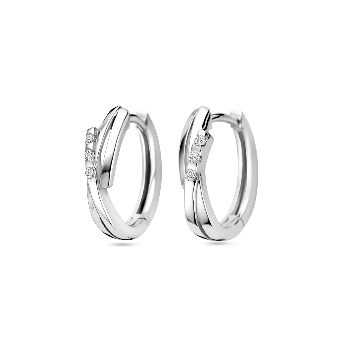 Klapoorringen zirkonia zilver gerhodineerd