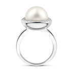 Ring parel en zirkonia halo zilver gerhodineerd