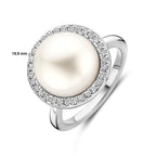 Ring parel en zirkonia halo zilver gerhodineerd