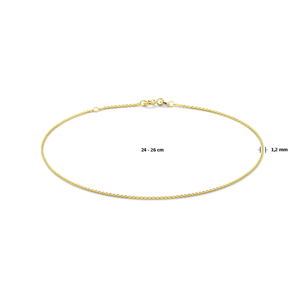 enkelbandje anker plat 1,2 mm 24 - 26 cm 14K geelgoud