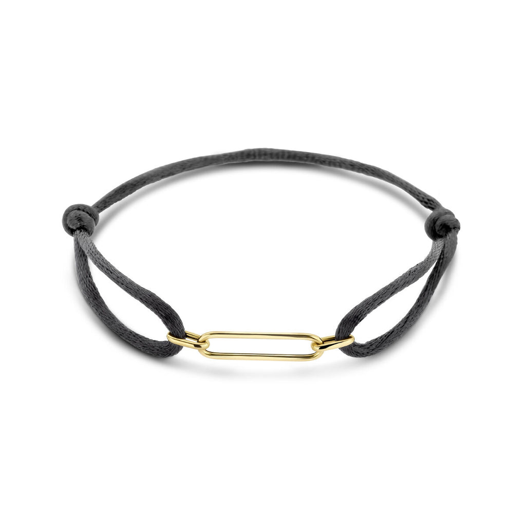 Armband Satin Schwarz 13 - 26 cm 14K Gold mit Gummi/Nylon/Leder