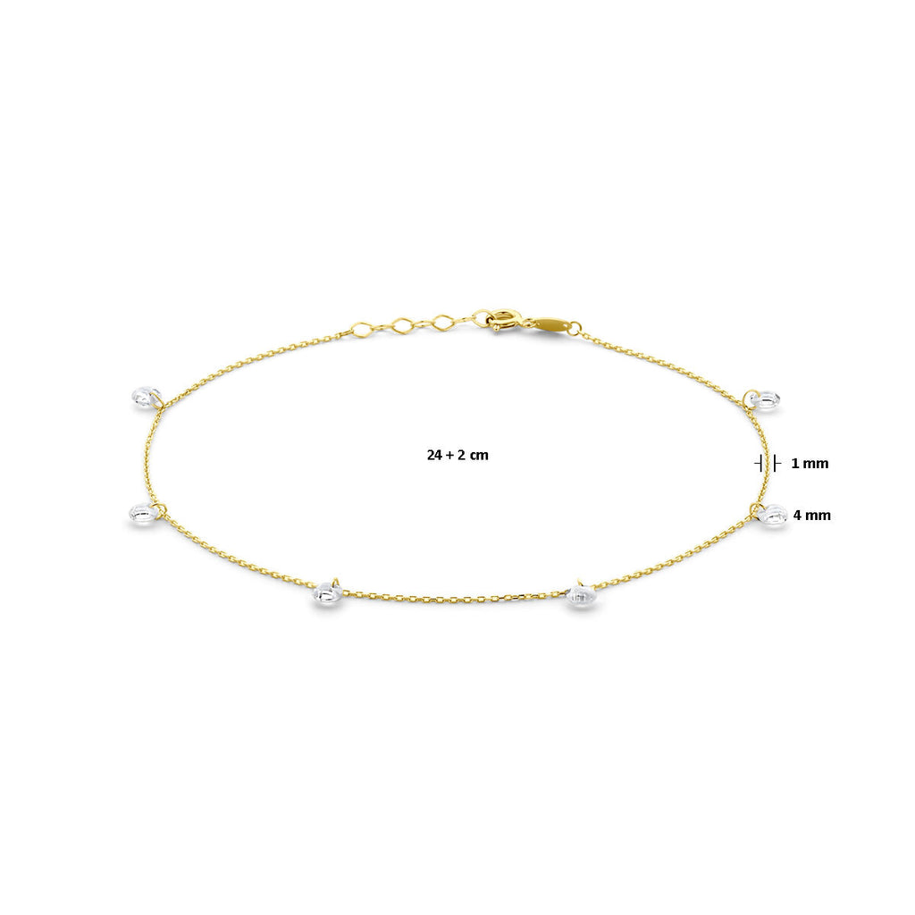 enkelbandje zirkonia 24 + 2 cm 14K geelgoud