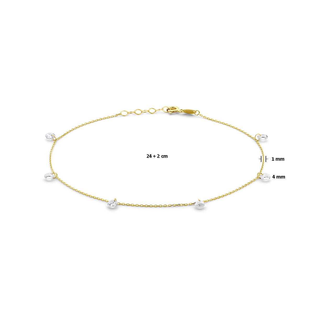 enkelbandje zirkonia 24 + 2 cm 14K geelgoud
