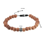 Kralenarmband lichtbruin hout 6,5 mm 19 - 26 cm zilver gerhodineerd met rubber/nylon/leer