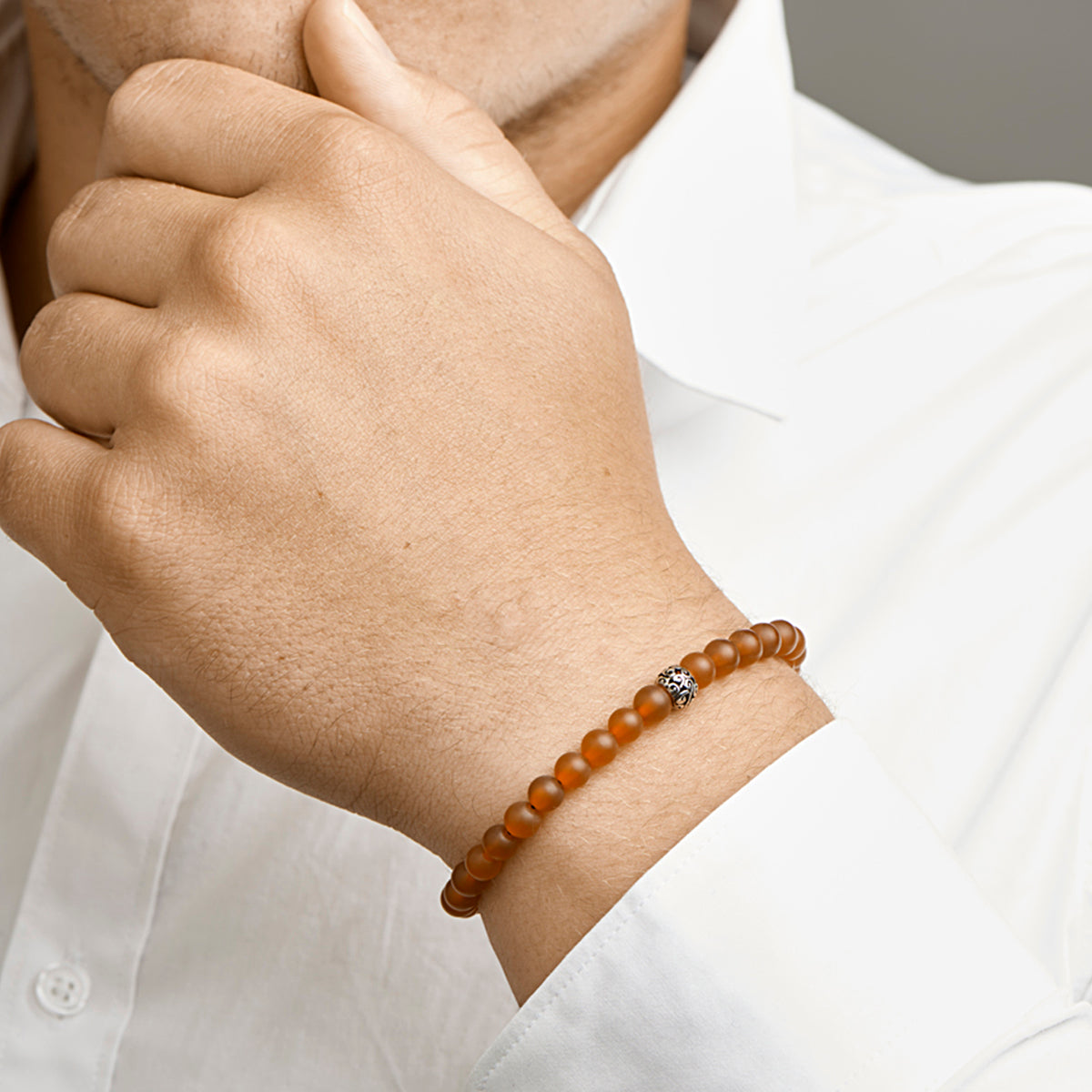 Kralenarmband rood agaat 6,5 mm 19 - 26 cm zilver gerhodineerd met rubber/nylon/leer