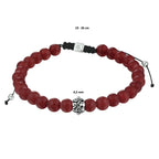 Kralenarmband rood agaat 6,5 mm 19 - 26 cm zilver gerhodineerd met rubber/nylon/leer