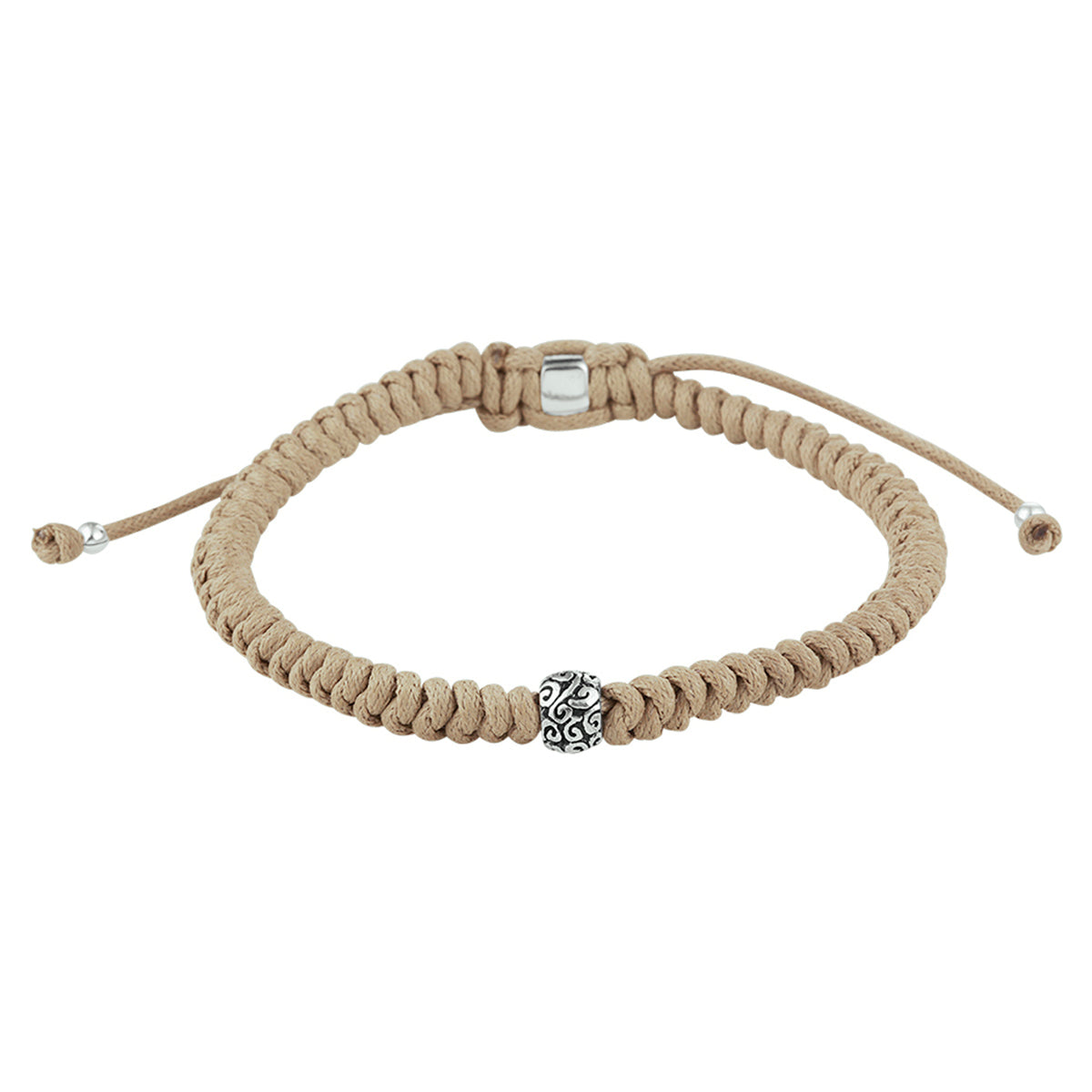 Armband beige 7 mm 19 - 26 cm zilver gerhodineerd met rubber/nylon/leer