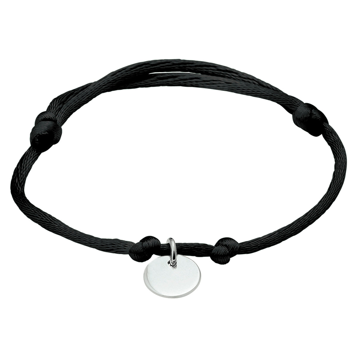Armband satijn rondje zilver gerhodineerd met rubber/nylon/leer