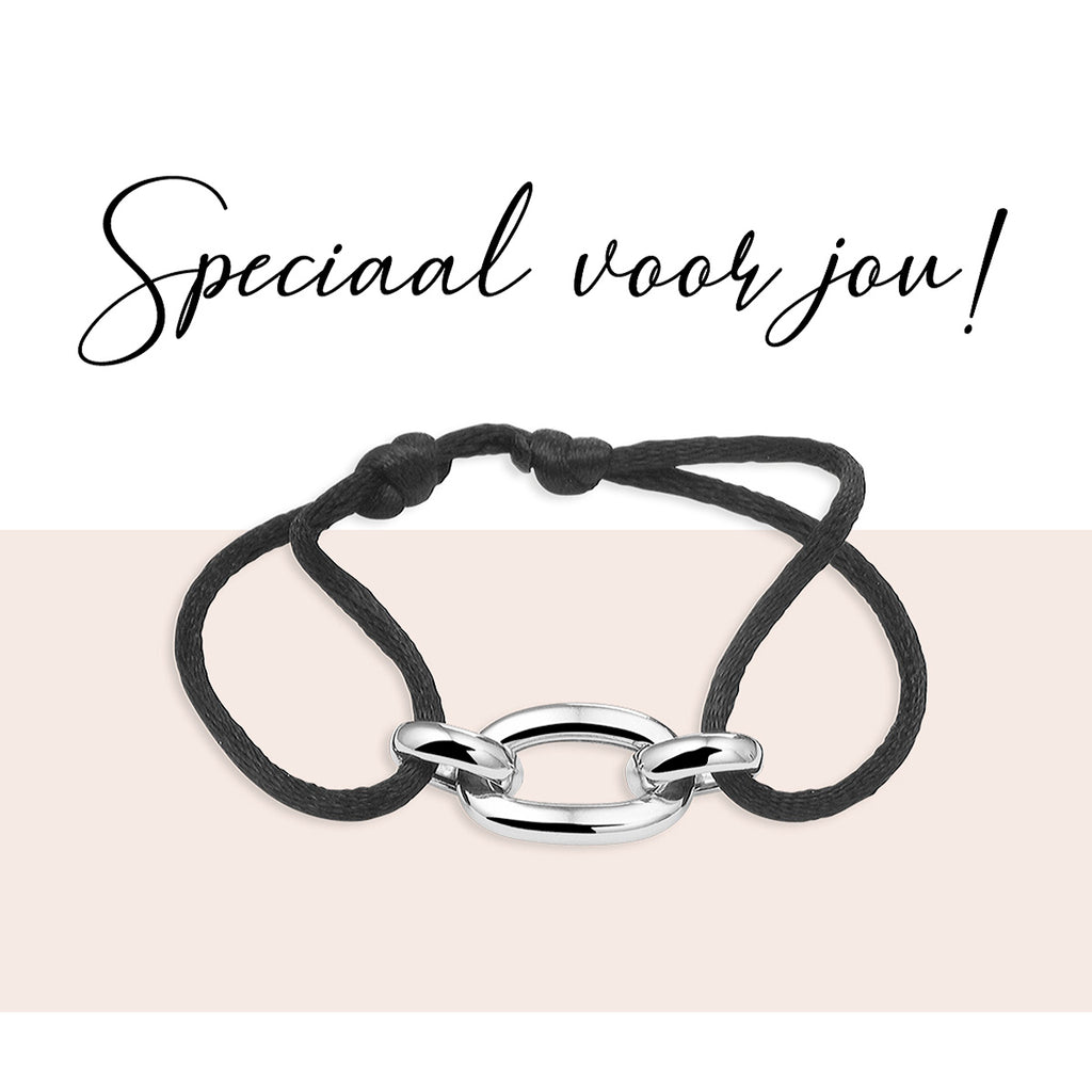 Armband satijn zilver gerhodineerd met rubber/nylon/leer