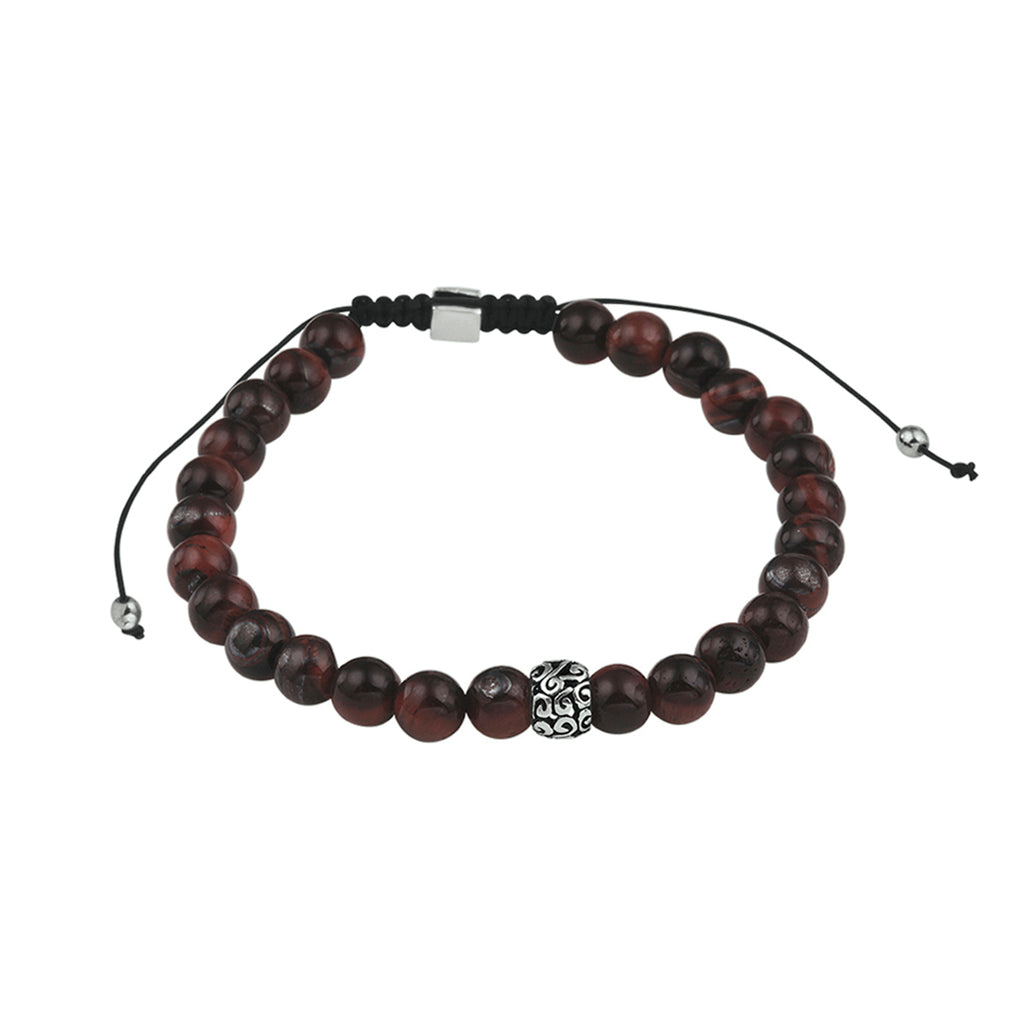 Kralenarmband rood tijgeroog 6,5 mm 19 - 26 cm zilver gerhodineerd met rubber/nylon/leer