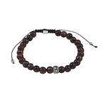 Kralenarmband rood tijgeroog 6,5 mm 19 - 26 cm zilver gerhodineerd met rubber/nylon/leer