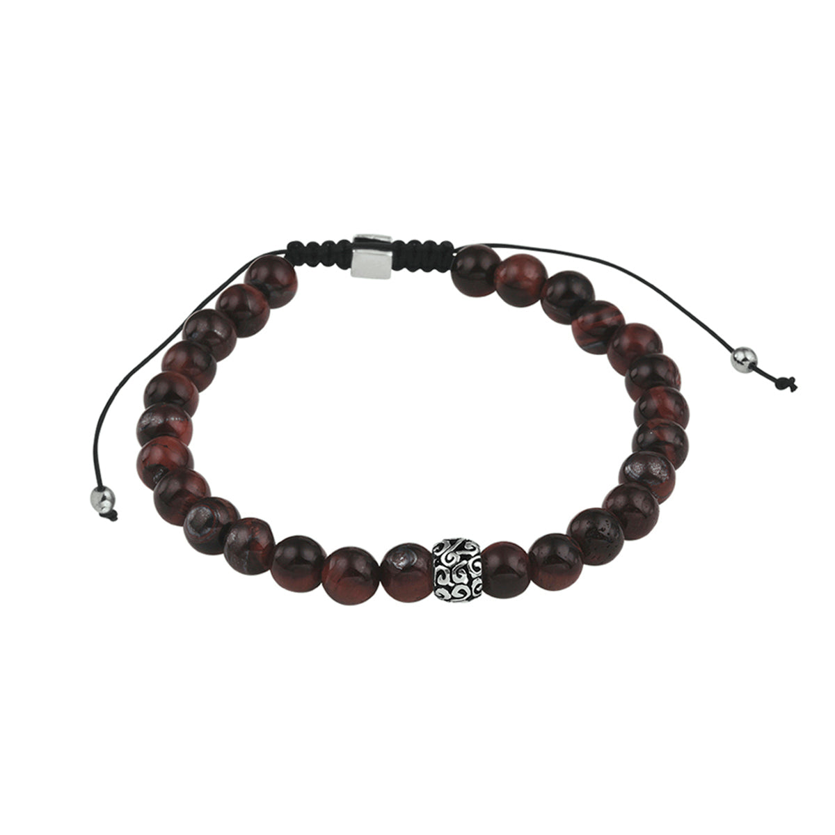 Kralenarmband rood tijgeroog 6,5 mm 19 - 26 cm zilver gerhodineerd met rubber/nylon/leer