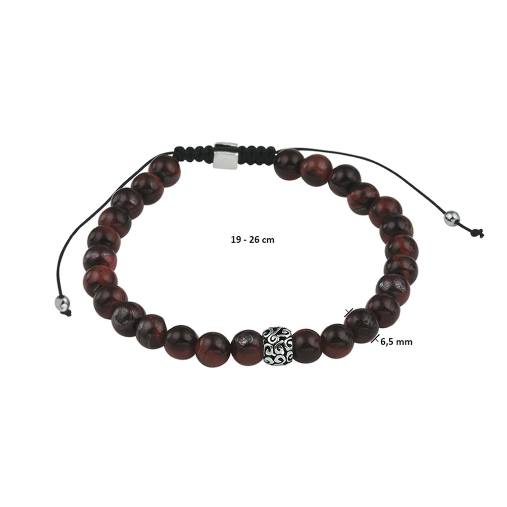 Kralenarmband rood tijgeroog 6,5 mm 19 - 26 cm zilver gerhodineerd met rubber/nylon/leer