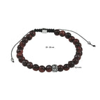 Kralenarmband rood tijgeroog 6,5 mm 19 - 26 cm zilver gerhodineerd met rubber/nylon/leer