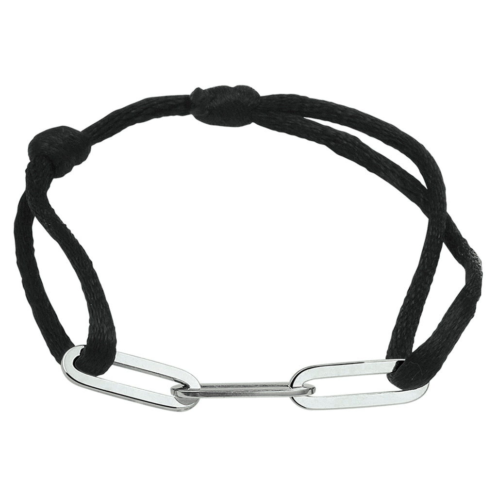 Armband satijn zilver gerhodineerd met rubber/nylon/leer