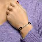 Armband satijn zilver gerhodineerd met rubber/nylon/leer