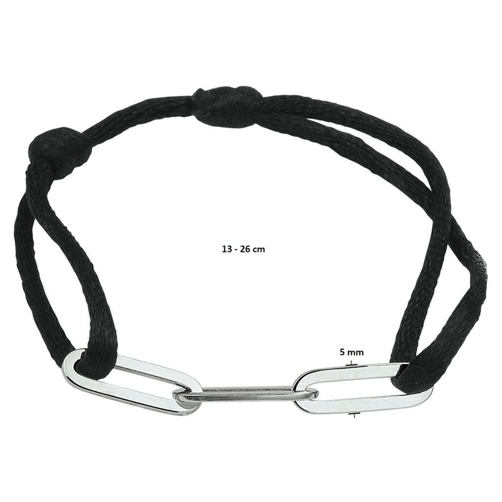 Armband satijn zilver gerhodineerd met rubber/nylon/leer