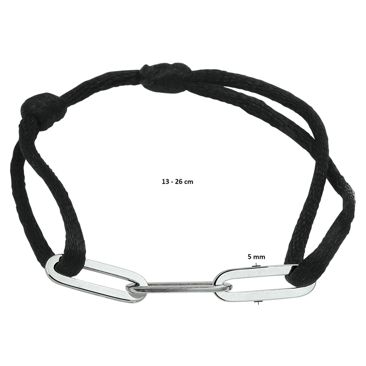 Armband satijn zilver gerhodineerd met rubber/nylon/leer