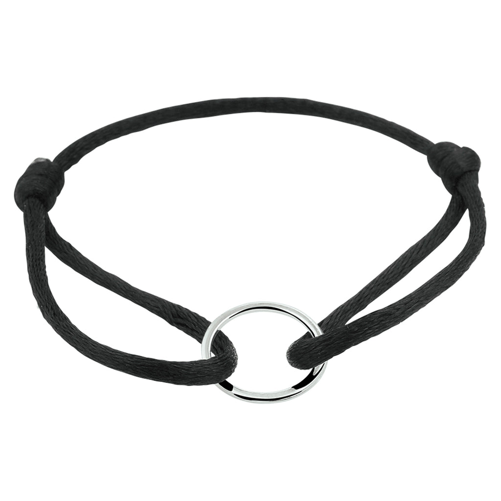 Armband satijn rondje zilver gerhodineerd met rubber/nylon/leer