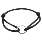 Armband satijn rondje zilver gerhodineerd met rubber/nylon/leer