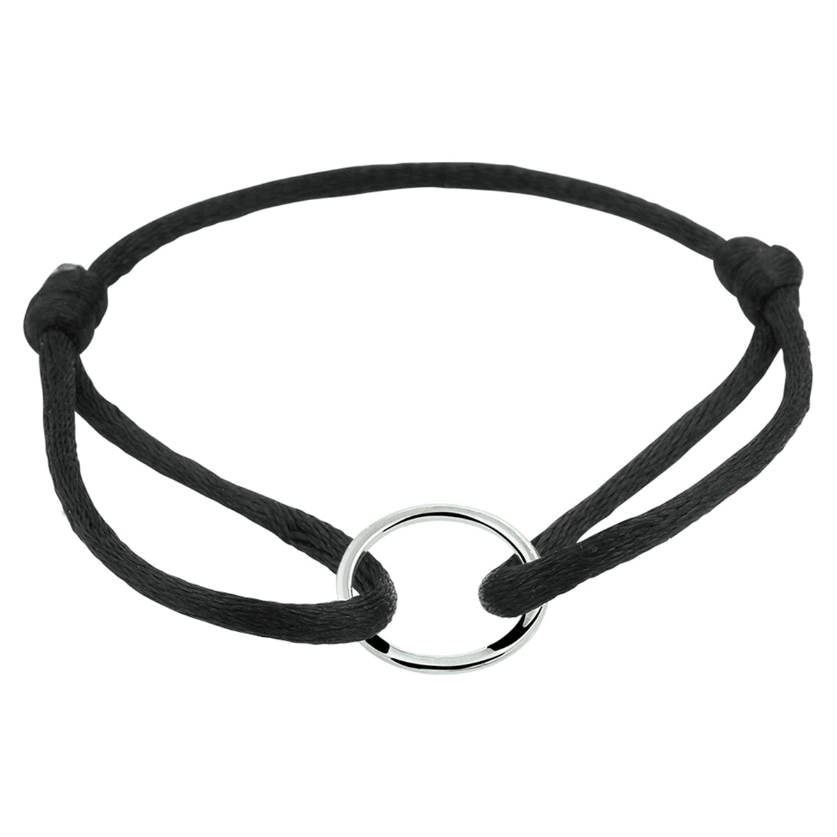 Armband satijn rondje zilver gerhodineerd met rubber/nylon/leer