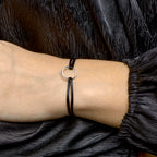 Armband satijn rondje zilver gerhodineerd met rubber/nylon/leer