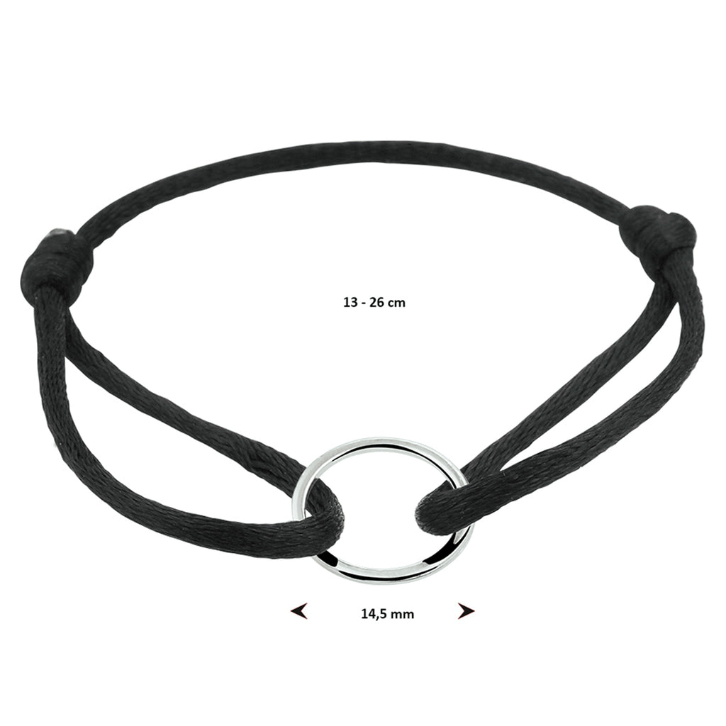 Armband satijn rondje zilver gerhodineerd met rubber/nylon/leer