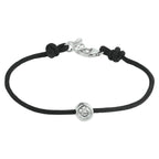 Armband katoen rondje zirkonia 15,5 + 2,5 cm zilver gerhodineerd met rubber/nylon/leer