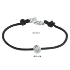 Armband katoen rondje zirkonia 15,5 + 2,5 cm zilver gerhodineerd met rubber/nylon/leer