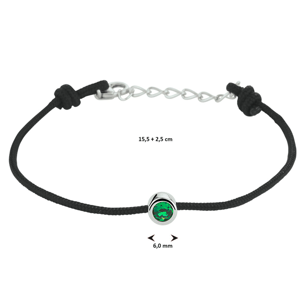 Armband katoen synth. smaragd 15,5 + 2,5 cm zilver gerhodineerd met rubber/nylon/leer