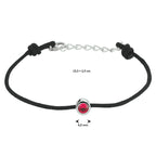 Armband katoen synth. robijn 15,5 + 2,5 cm zilver gerhodineerd met rubber/nylon/leer