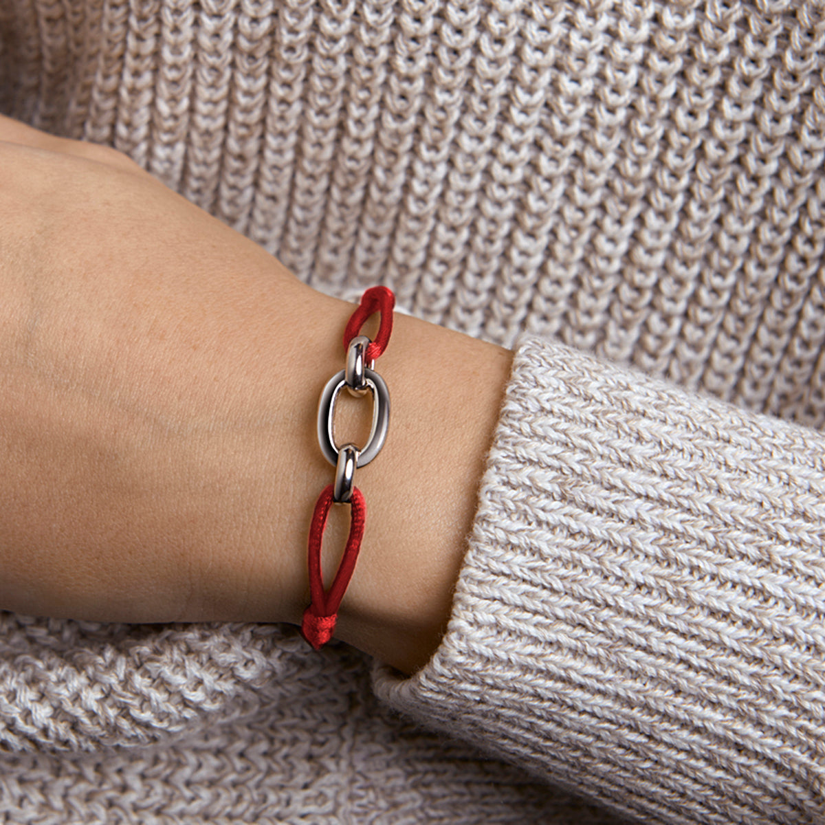 Armband satijn zilver gerhodineerd met rubber/nylon/leer