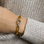 Armband satijn zilver gerhodineerd met rubber/nylon/leer