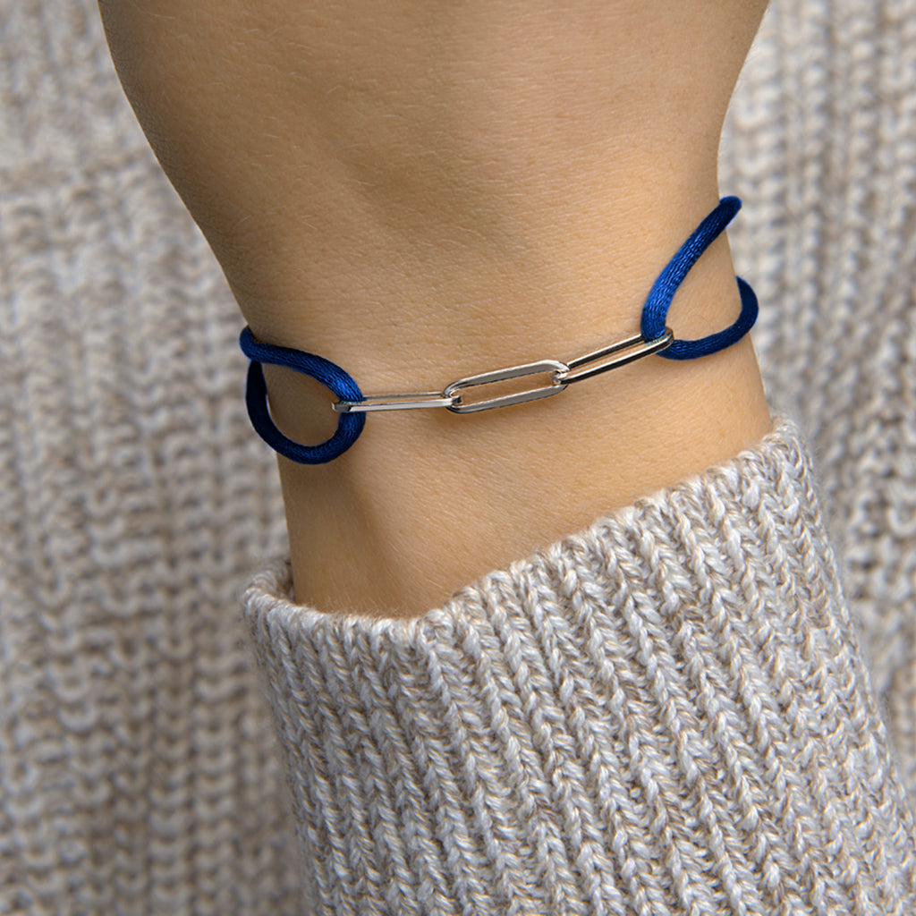 Armband satijn zilver gerhodineerd met rubber/nylon/leer