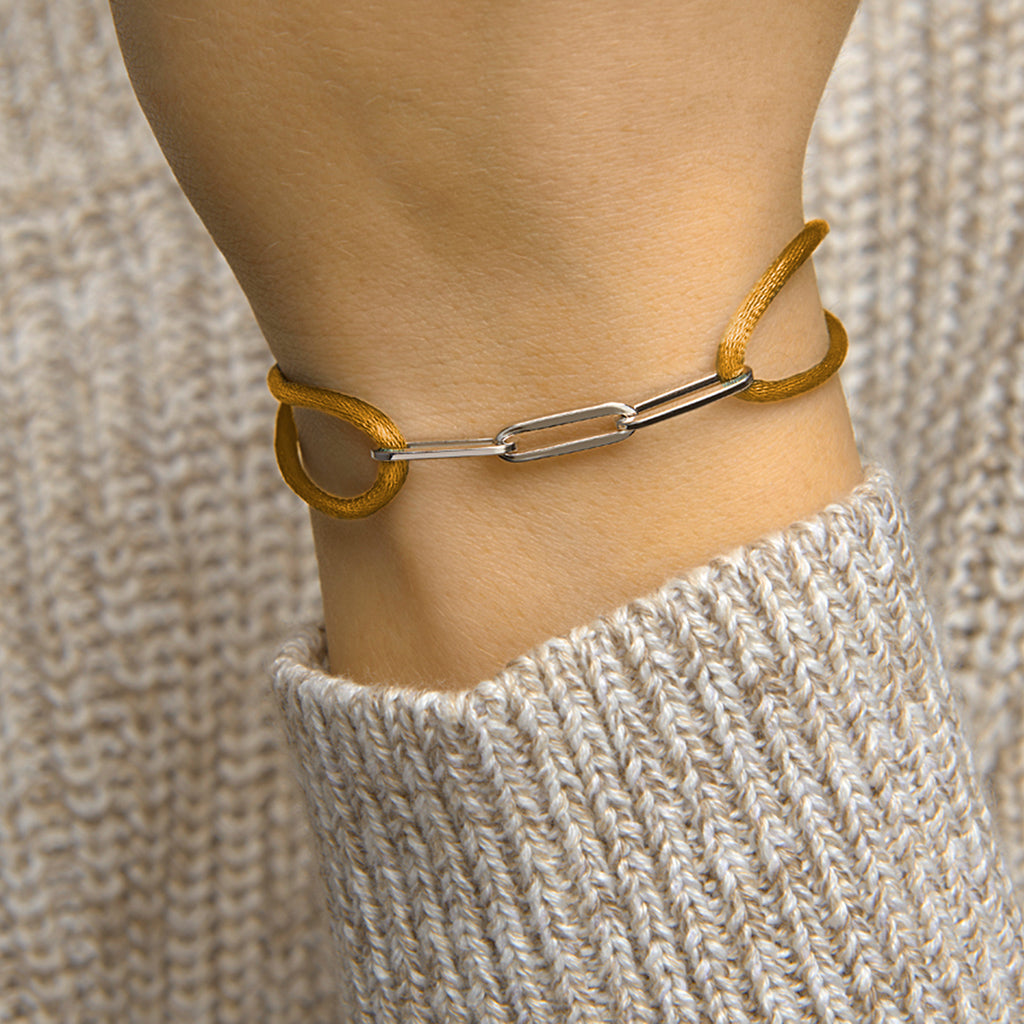 Armband satijn zilver gerhodineerd met rubber/nylon/leer