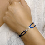 Armband satijn zilver gerhodineerd met rubber/nylon/leer
