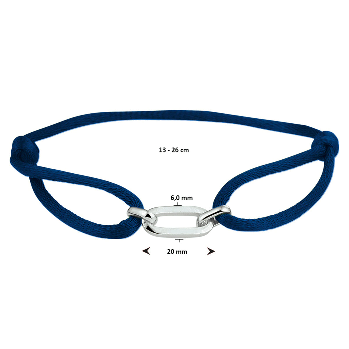 Armband satijn zilver gerhodineerd met rubber/nylon/leer