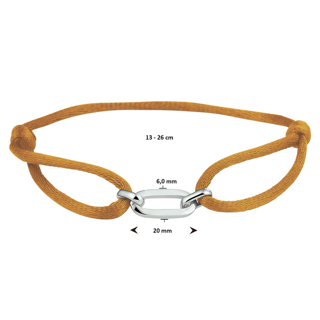 Armband satijn zilver gerhodineerd met rubber/nylon/leer