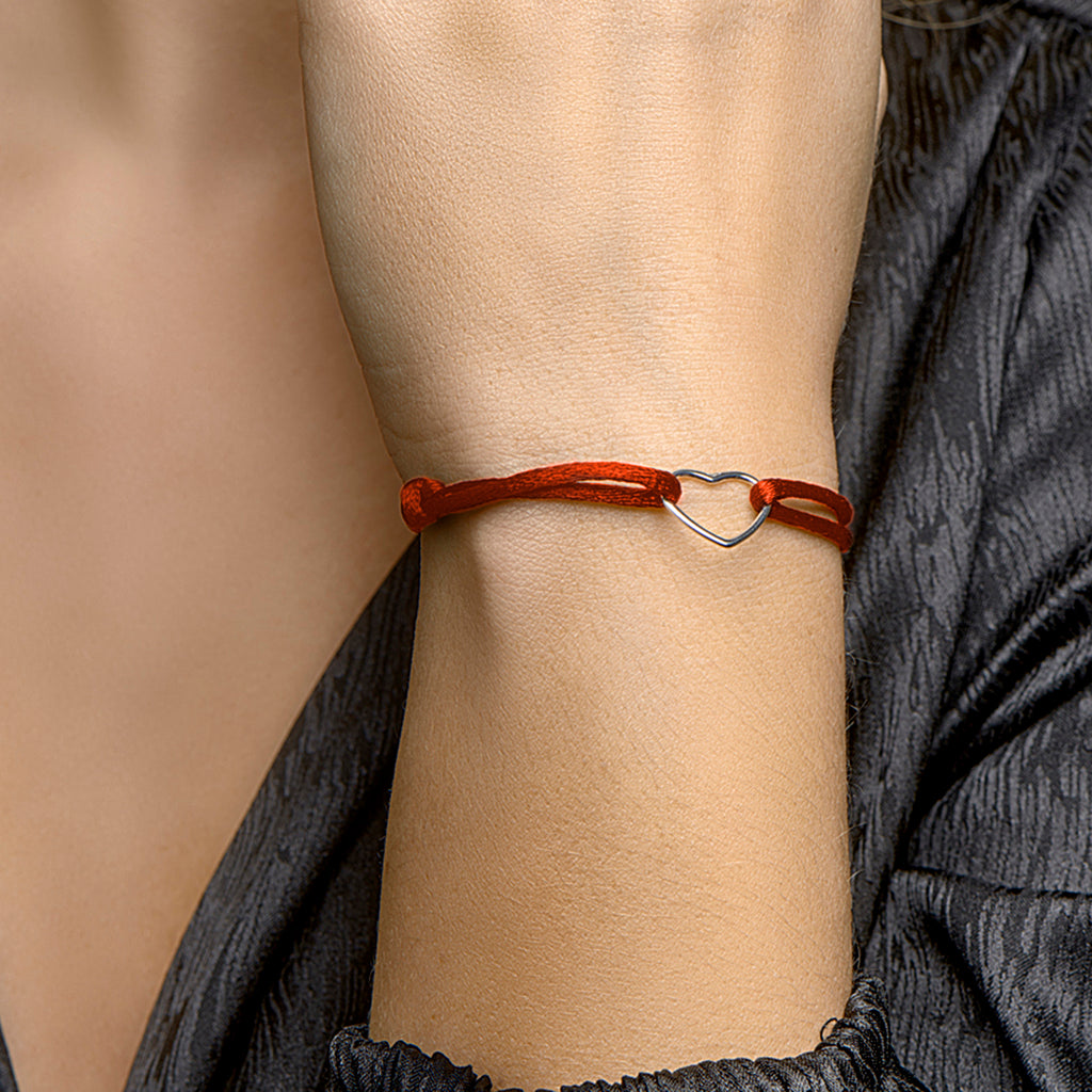 Armband satijn hart 13 - 26 cm zilver gerhodineerd met rubber/nylon/leer