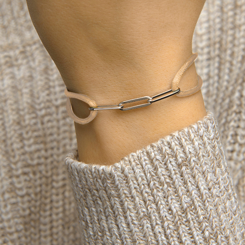 Armband satijn zilver gerhodineerd met rubber/nylon/leer