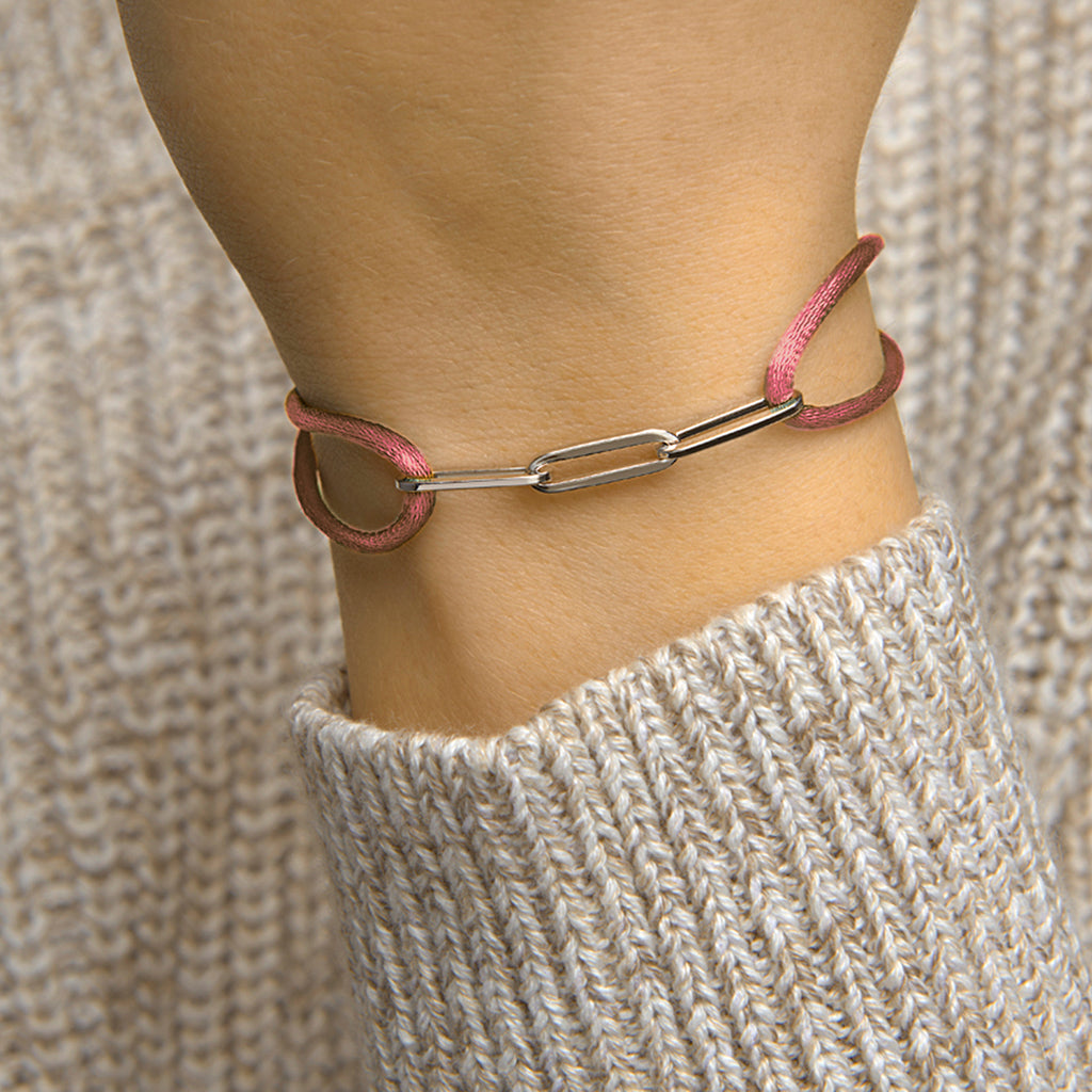 Armband satijn zilver gerhodineerd met rubber/nylon/leer