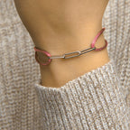 Armband satijn zilver gerhodineerd met rubber/nylon/leer