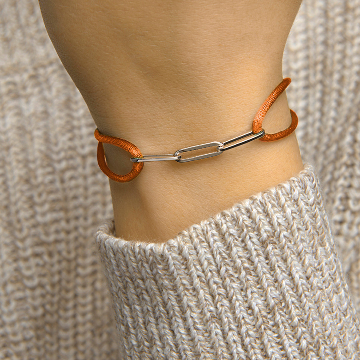 Armband satijn zilver gerhodineerd met rubber/nylon/leer