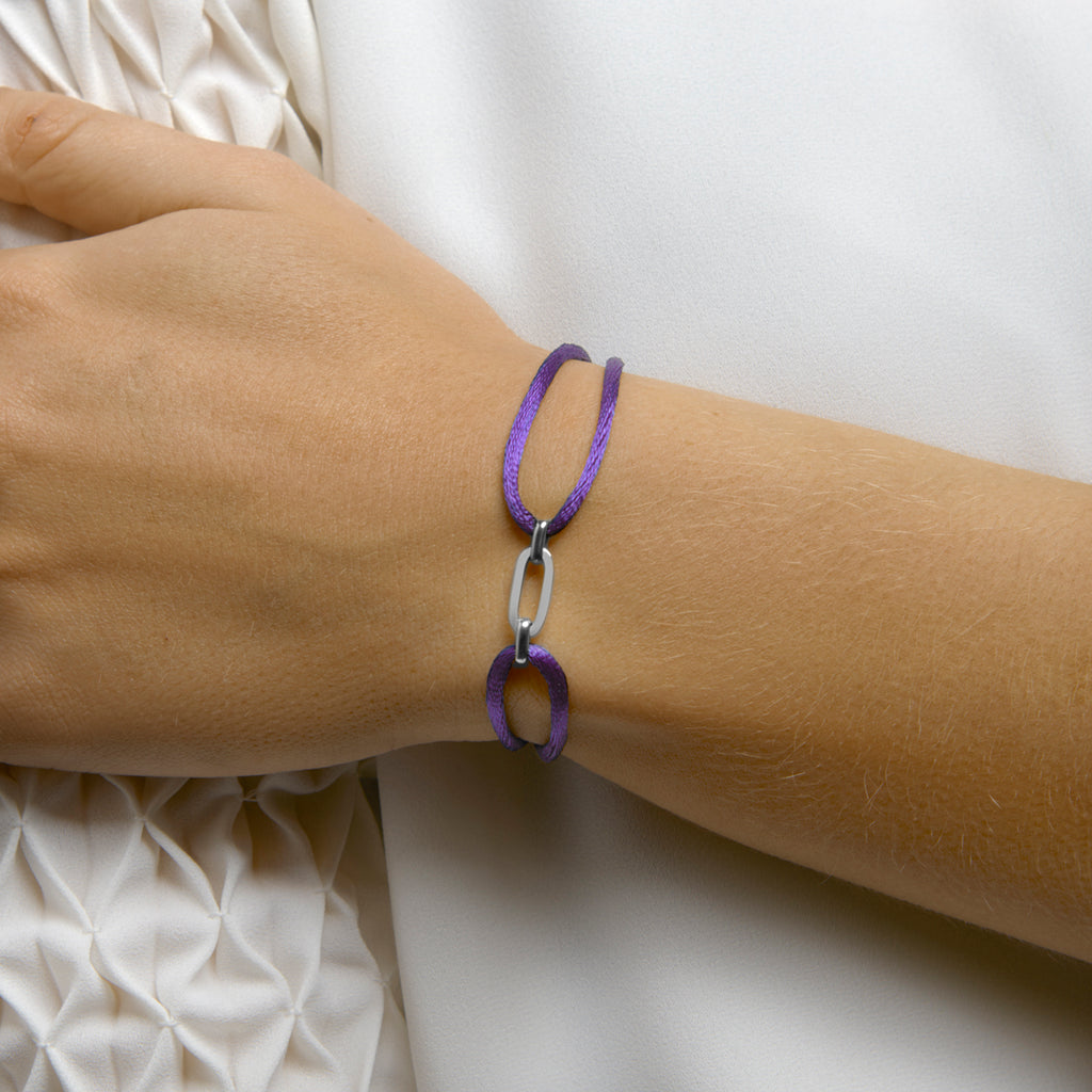 Armband satijn zilver gerhodineerd met rubber/nylon/leer