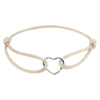 Armband satijn hart 13 - 26 cm zilver gerhodineerd met rubber/nylon/leer